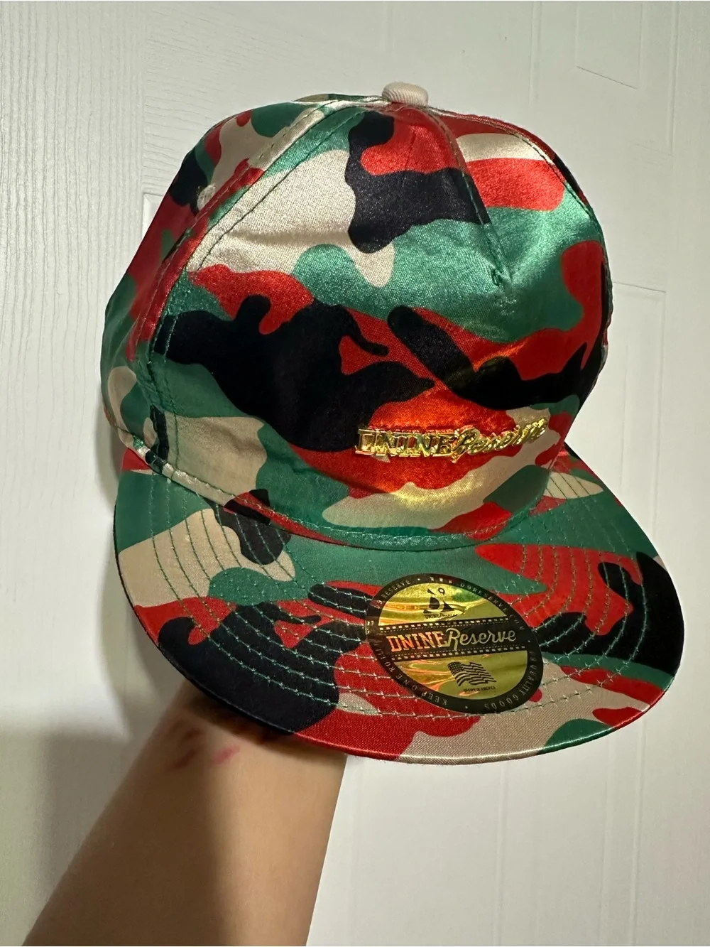 DNiNE Reserve Kids' Camo Snapback Hat in Red & Green